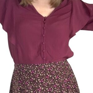 Suzy Shier Burgundy Blouse with Ruffles size M